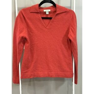 Geneva 100% Cashmere Polo Sweater Orange L VNeck Old Money‎ Quiet Luxury Preppy